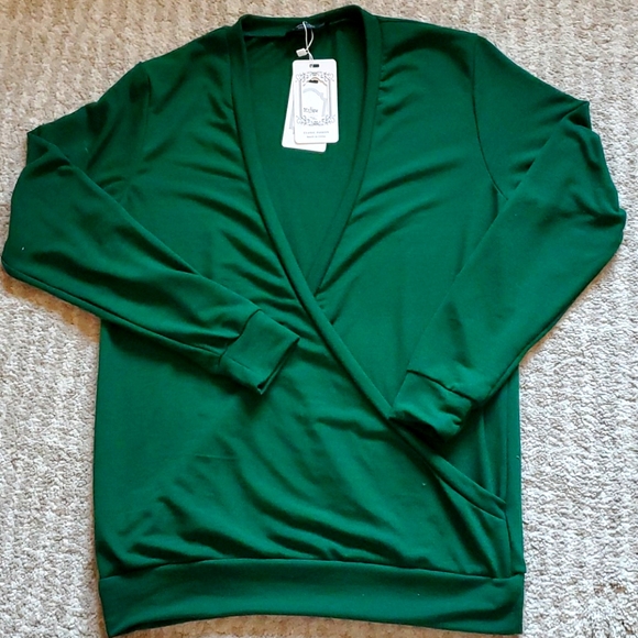 Green Surplice Long-Sleeve Top - Women - Picture 2 of 5